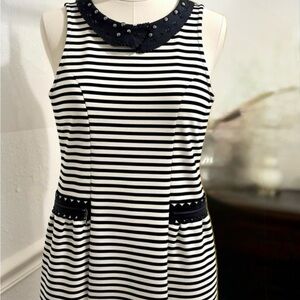 Black and White Striped Dress with Beaded Collar